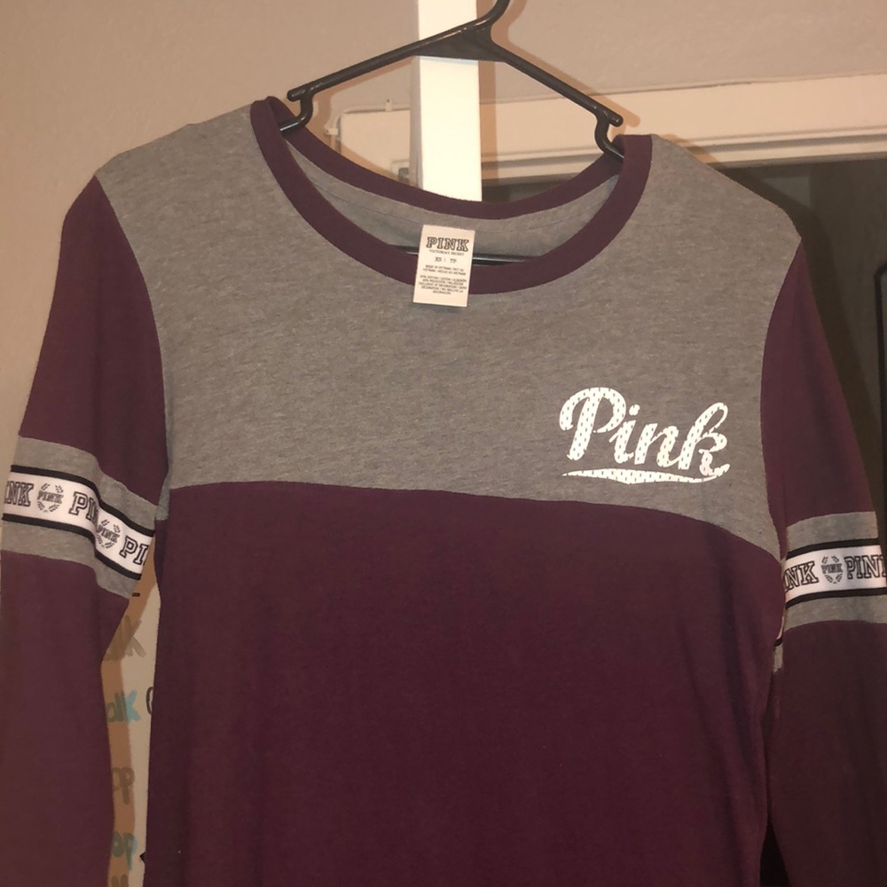 VS PINK maroon and gray mid sleeve tee